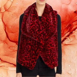 Tahari Red Animal Print Leopard Faux Fur Wrap So Soft and Bold! XL